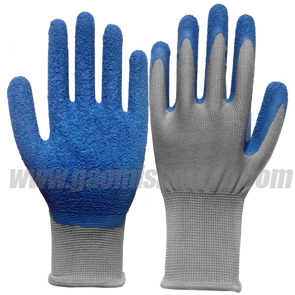 13針乳膠滌綸起皺手套 灰沙藍膠(圖1) 13針乳膠滌綸起皺手套 灰沙藍膠