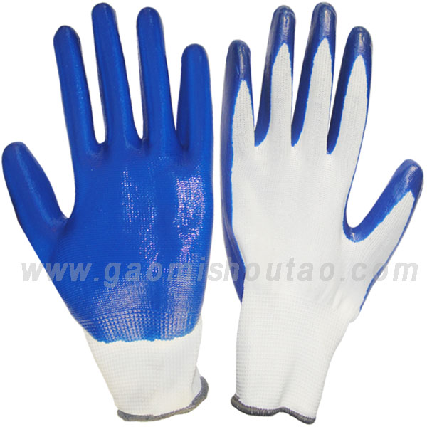 13針滌綸丁腈手套 白紗藍(lán)膠(圖1) 13針滌綸丁腈手套 白紗藍(lán)膠